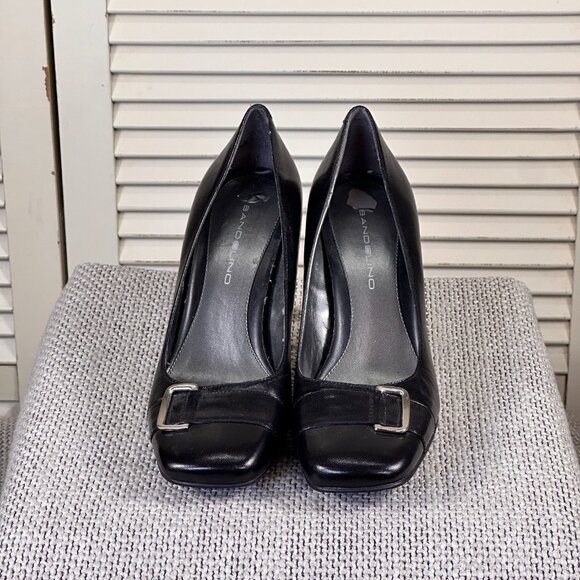 Bandolino "Flawless" Black Leather 3" Square Toe Heel w/ Buckle Accent Size 6.5 - Picture 7 of 8